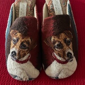 Needlepoint Jack Russell Foxhunting Dog Design Mules Slippers 8